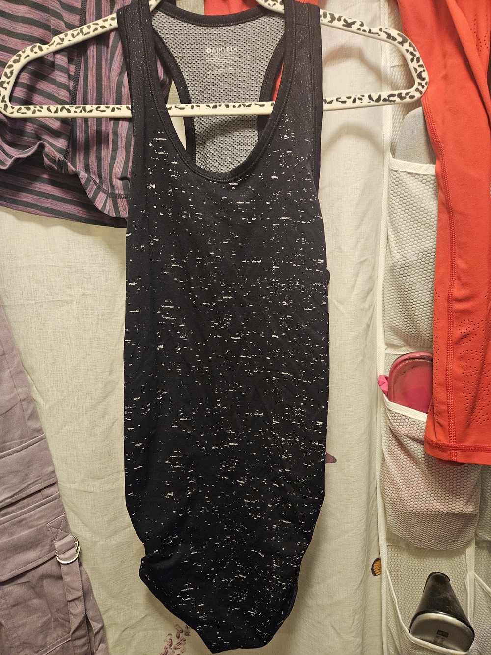 Athleta Black Speckled Racerback Tank with Mesh Back Panel